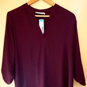 Brand New Lush Warren Split Neck Blouse Burgundy Top Size Medium